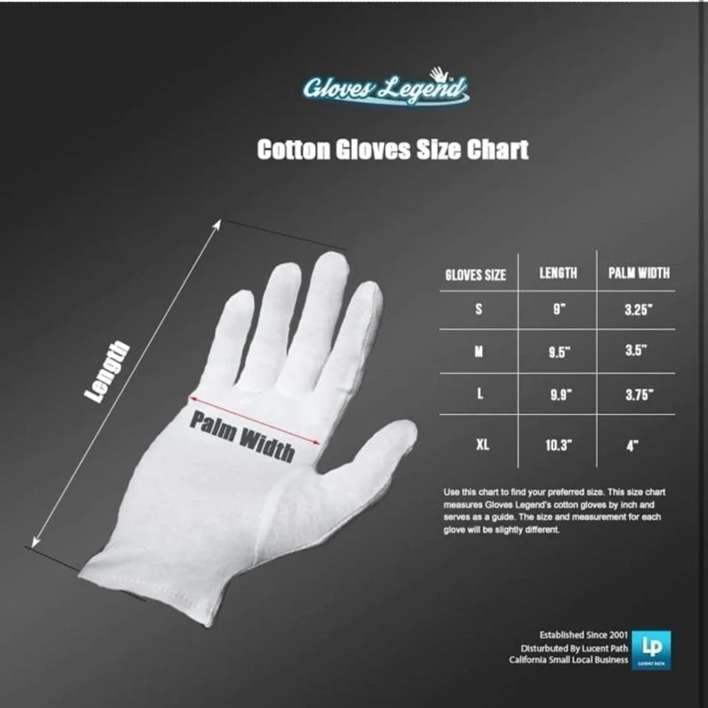 White Cotton Inspection Work Gloves | Coin Silver Art Handling Cosplay Costume |